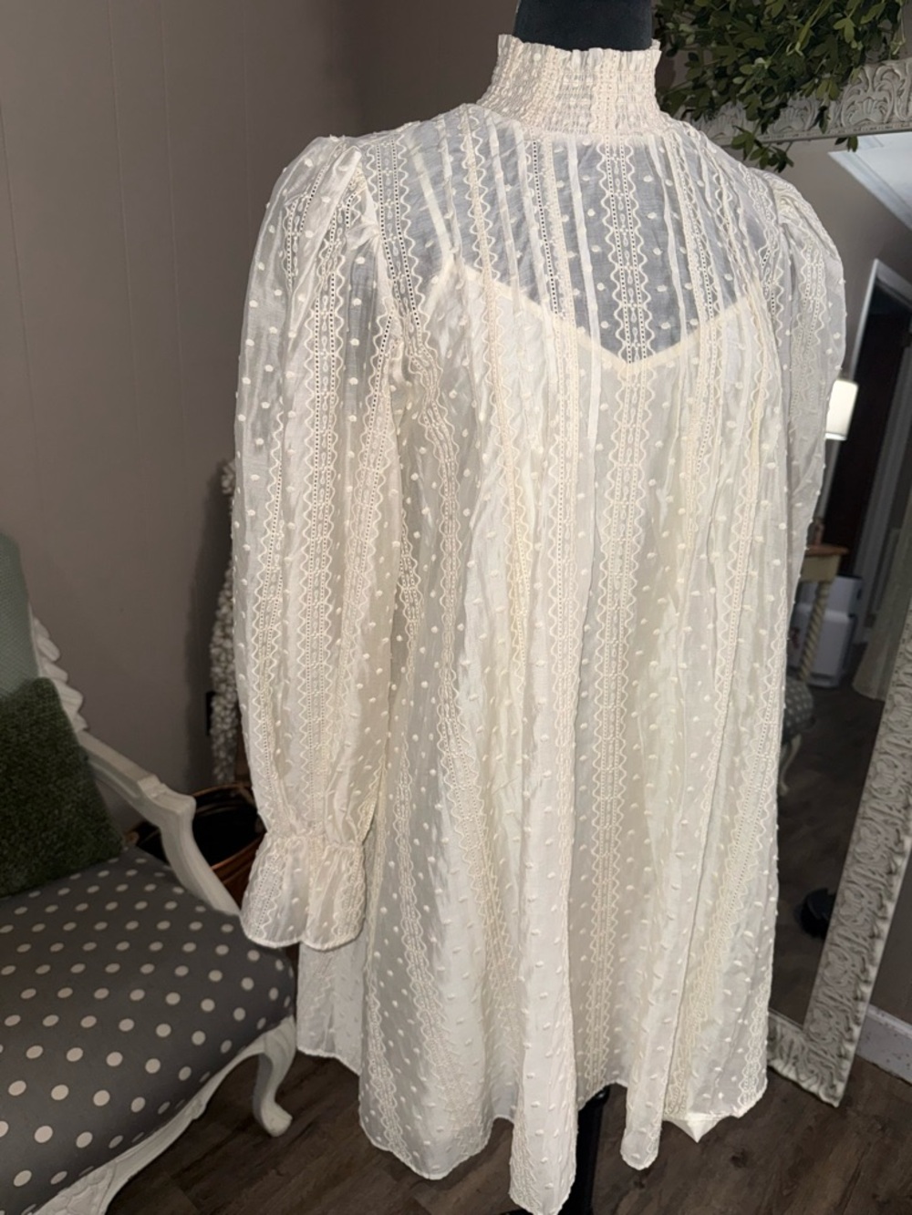 English Factory • Embroidered Smocked Neck Organza Dress - Picture 13 of 16